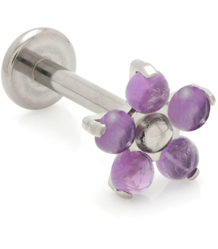 Ti Internal Labret with Amethyst Flower Attachment