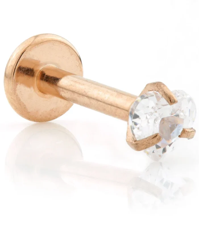 Rose Gold Internal Ti Micro Labret with Heart Gem Attachment (1.2mm)