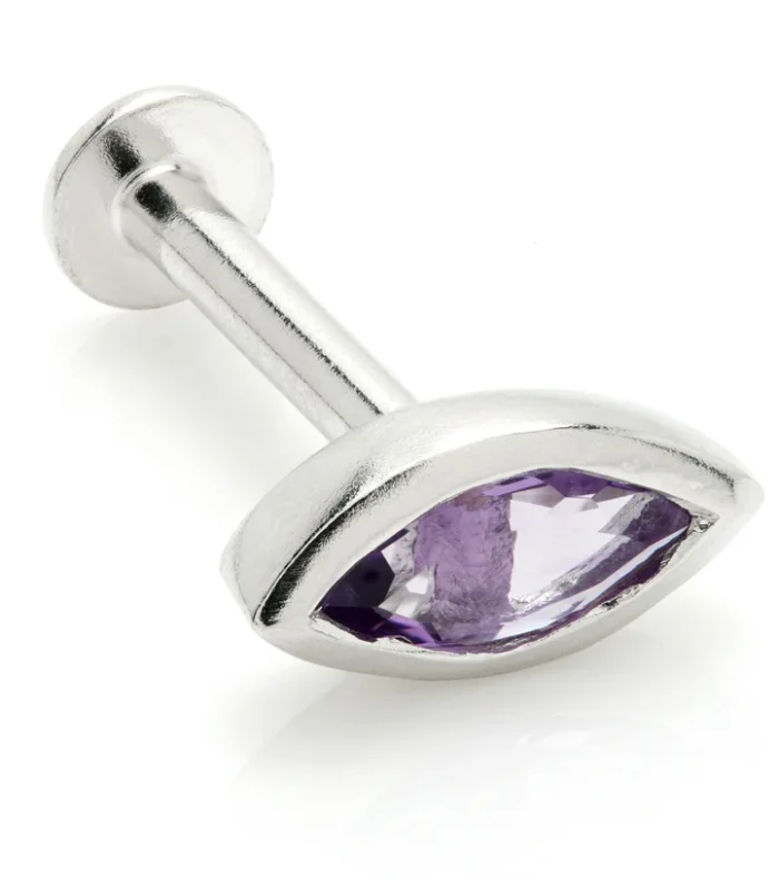 Solid 14ct Gold Single Amethyst Marquise Internal Labret