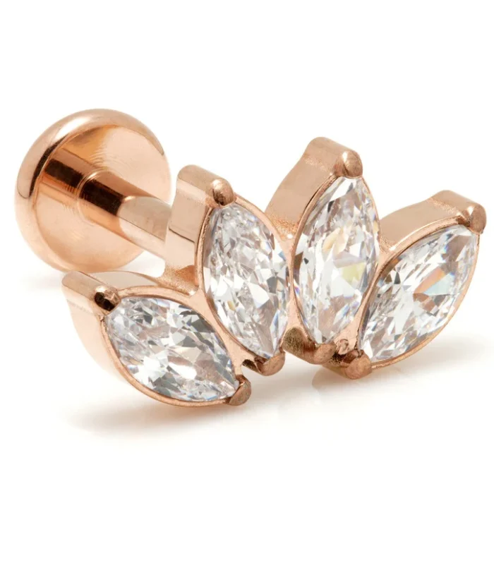 Internal Rose Gold Ti Micro Labret with Marquise Gem Cluster Attachment (1.2mm)