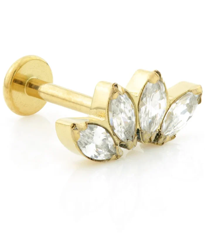 Internal Zircon Gold Ti Micro Labret with Marquise Gem Cluster Attachment (1.2mm)