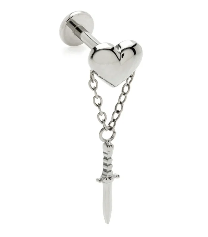 Ti Internal Heart With Hanging Dagger Labret-1.2-8