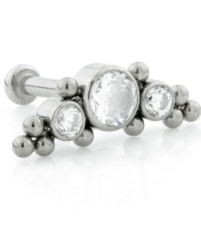 Ti Threadless Labret with Gem and Bead Crescent Attachment