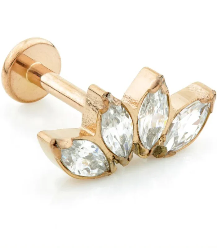 Rose Gold Ti Threadless Labret with Marquise Gem Crescent Top