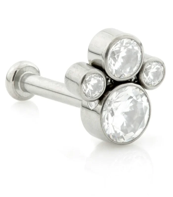 Ti Threadless Labret with Gem Quad Attachment (3mm base)