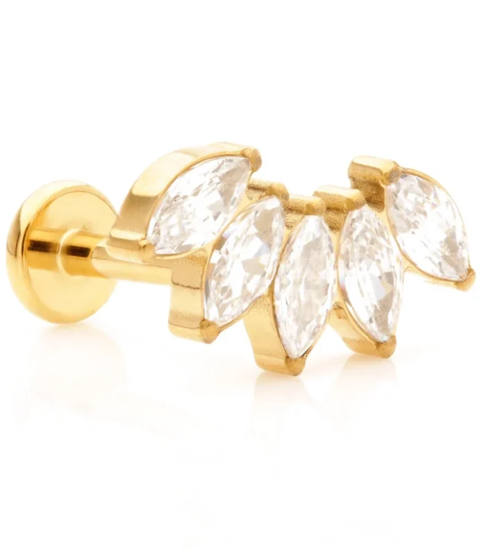 Zircon Gold Ti Threadless Labret with Prong Jewelled Marquise Cluster Attachment