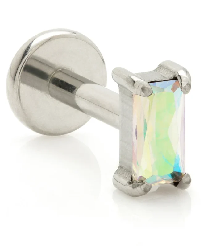Titanium Threadless Labret with Gem Baguette Attachment