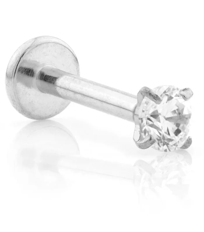 Titanium Threadless Labret with Prong Set Gem Attachment - 1.0-8-3-CR