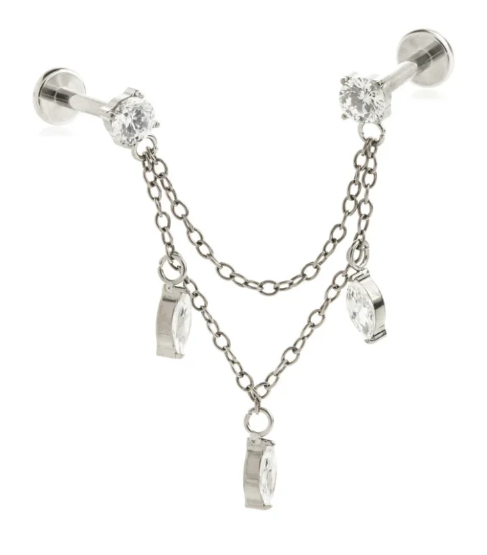 Ti Internal Double Labret with Hanging Marquise Gems