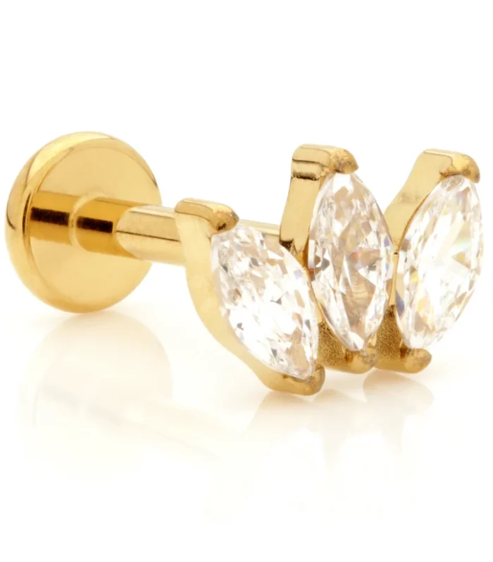 Zircon Gold Ti Internal Labret with Jewelled Marquise Trio Attachment-1.2-7