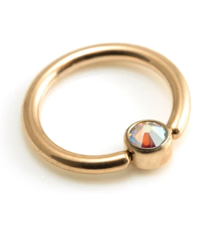 Rose Gold Titanium BCR with Gem Disk - 1.2mm