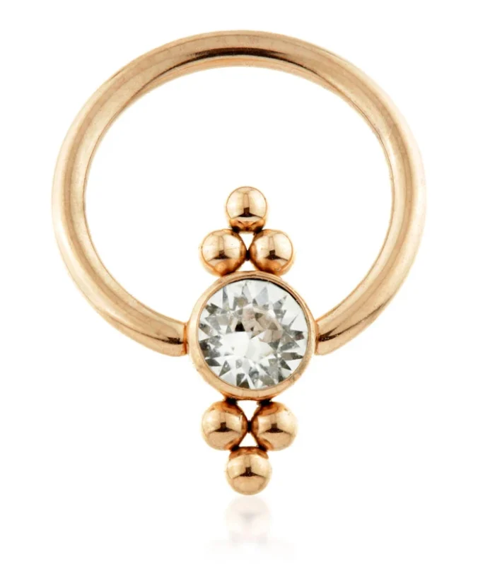 Rose Gold Ti BCR with Double Tri Dot Gem Flat Disk