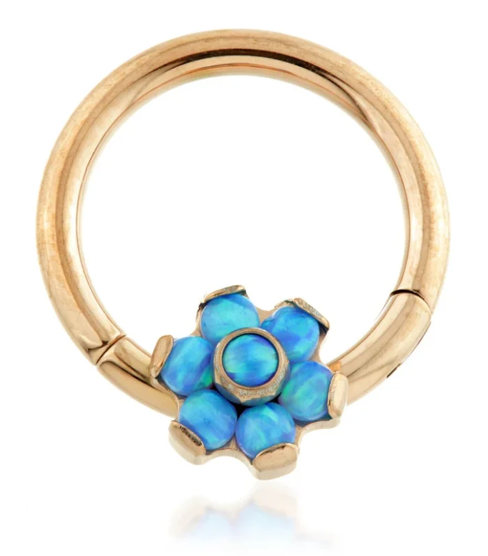 Rose Gold Ti Forward Facing Opal Flower Hinged Segment Ring