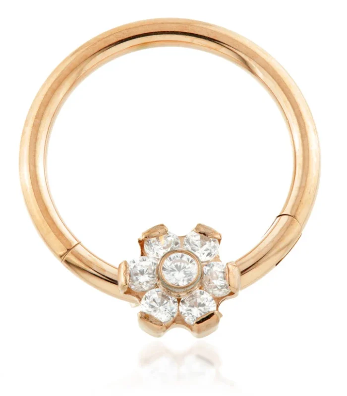 Rose Gold Ti Forward Flower Gem Hinged Micro Ring
