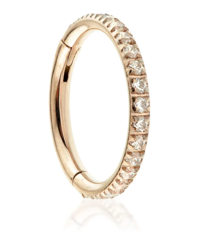 Rose Gold Ti Full Pave Gems Hinged Micro Ring - 1.2mm