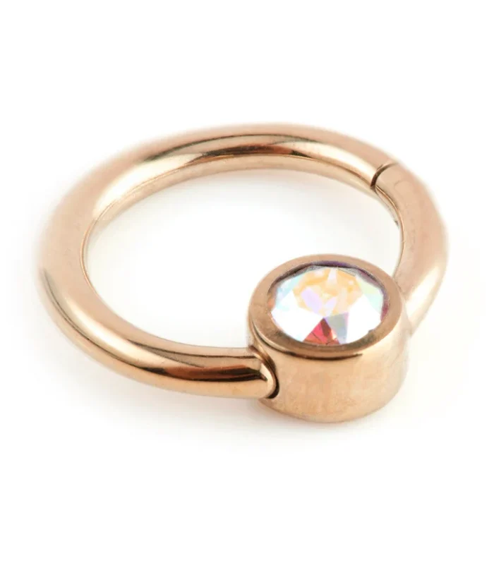 Rose Gold Ti Hinge Segment Ring with Gem - 1.2mm