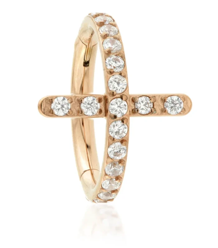 Rose Gold Ti Hinged Cross Crystal Ring