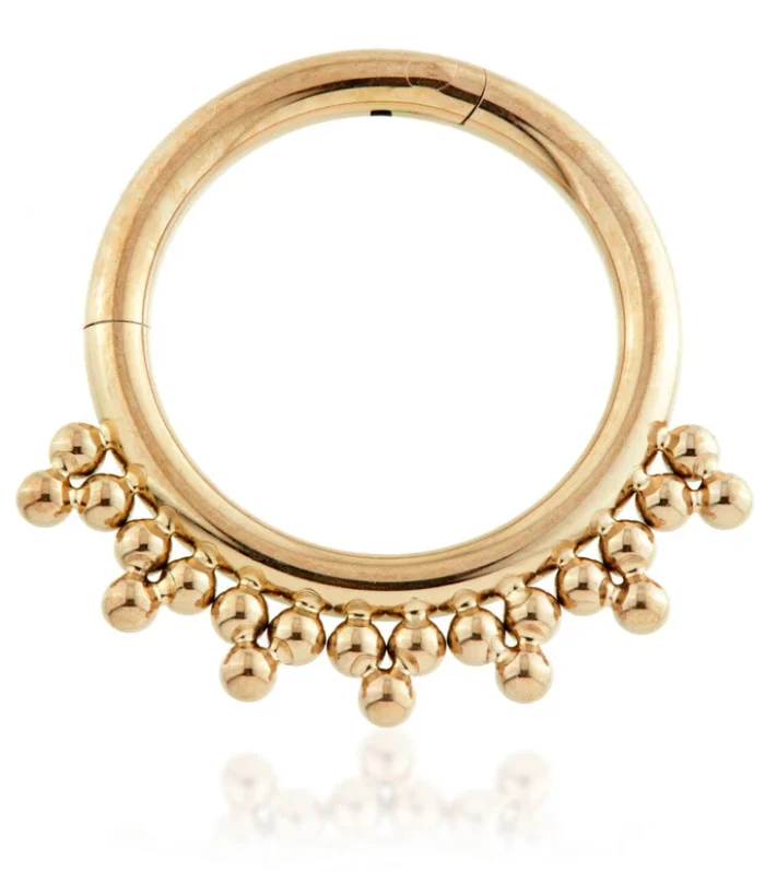 Rose Gold Ti Tribal Bead Cluster Hinged Segment Ring