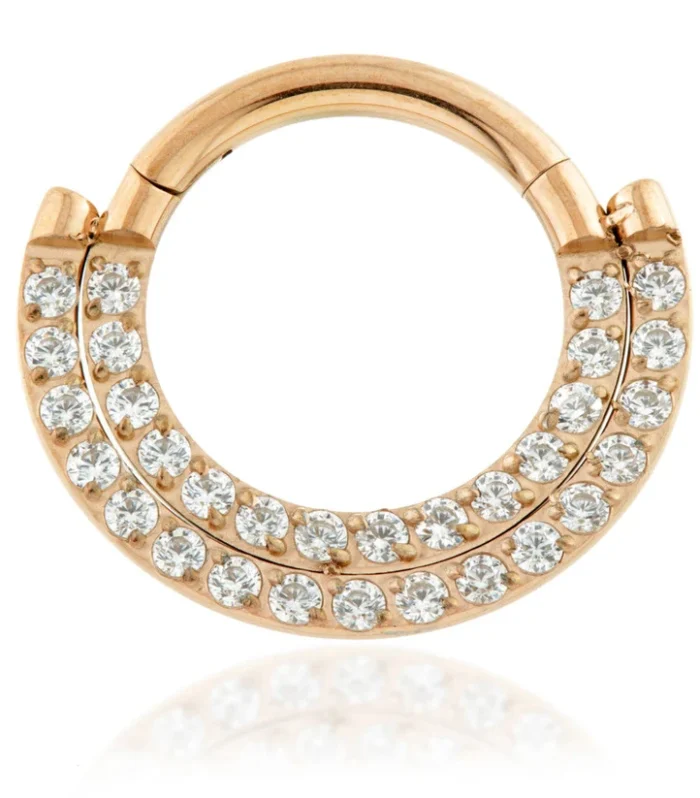 Rose Gold Titanium Front Facing Double Pave Gem Hinged Ring