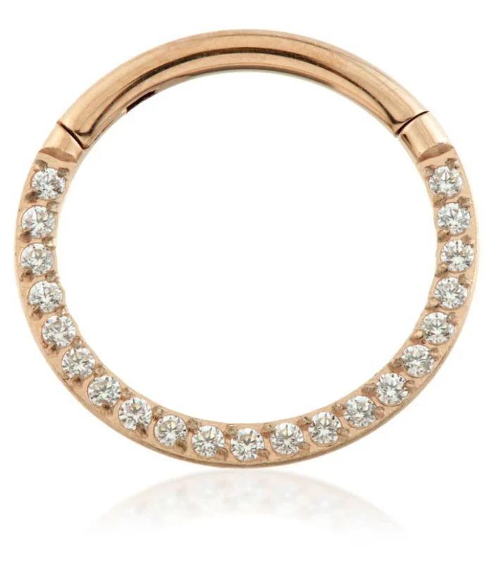 Rose Gold Titanium Front Pave Gems Hinged Micro Ring