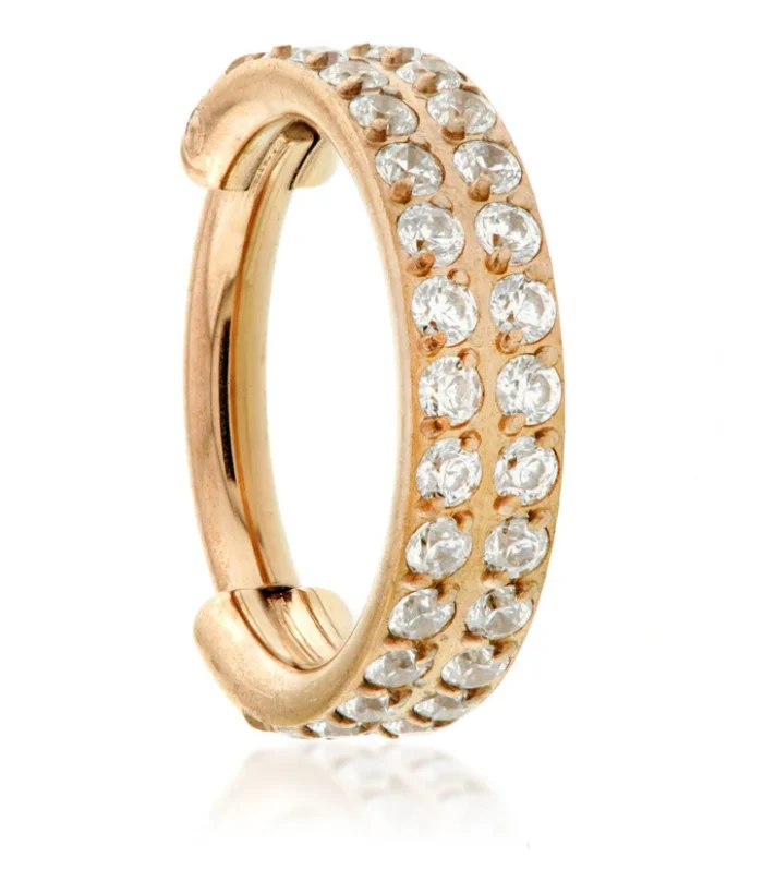 Rose Gold Titanium Hinged Double Jewelled Hinge Ring