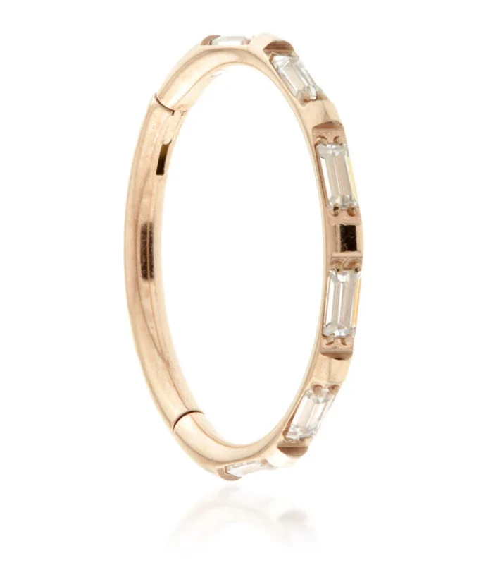 Rose Gold Titanium Jewelled Baguette Hinged Micro Ring - 1.2mm