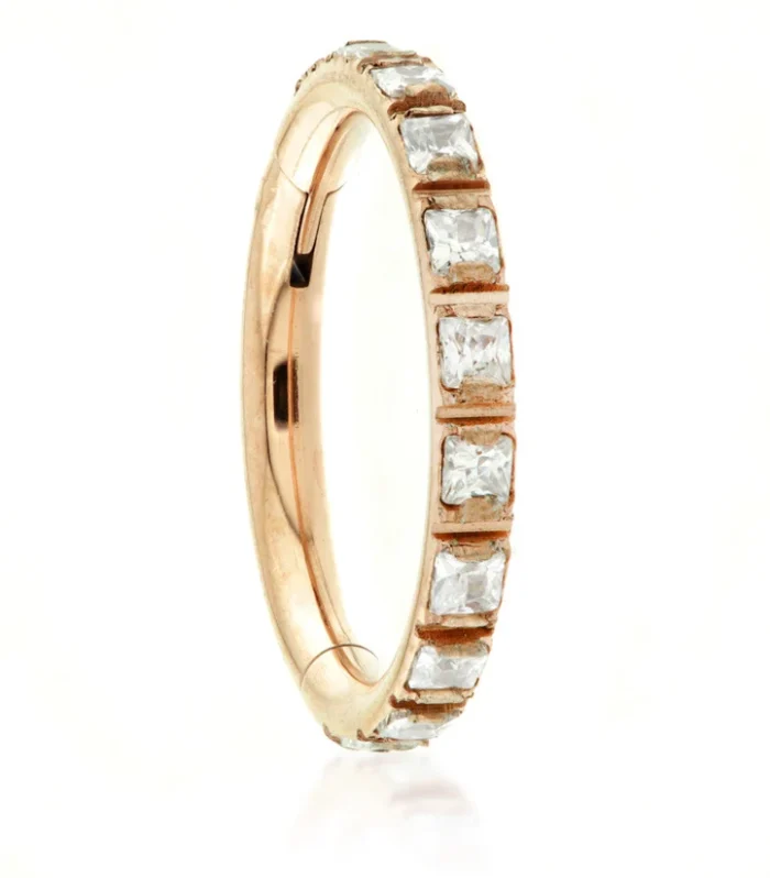 Rose Gold Titanium Square Gem Blaze Set Hinged Micro Ring