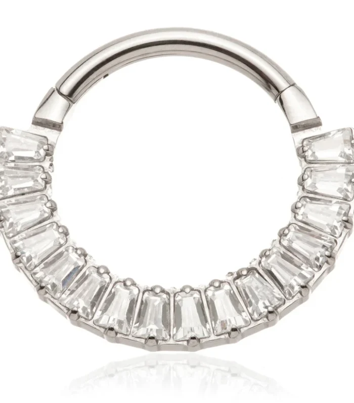 Titanium Forward Facing Half Pave Baguette Gem Hinged Ring