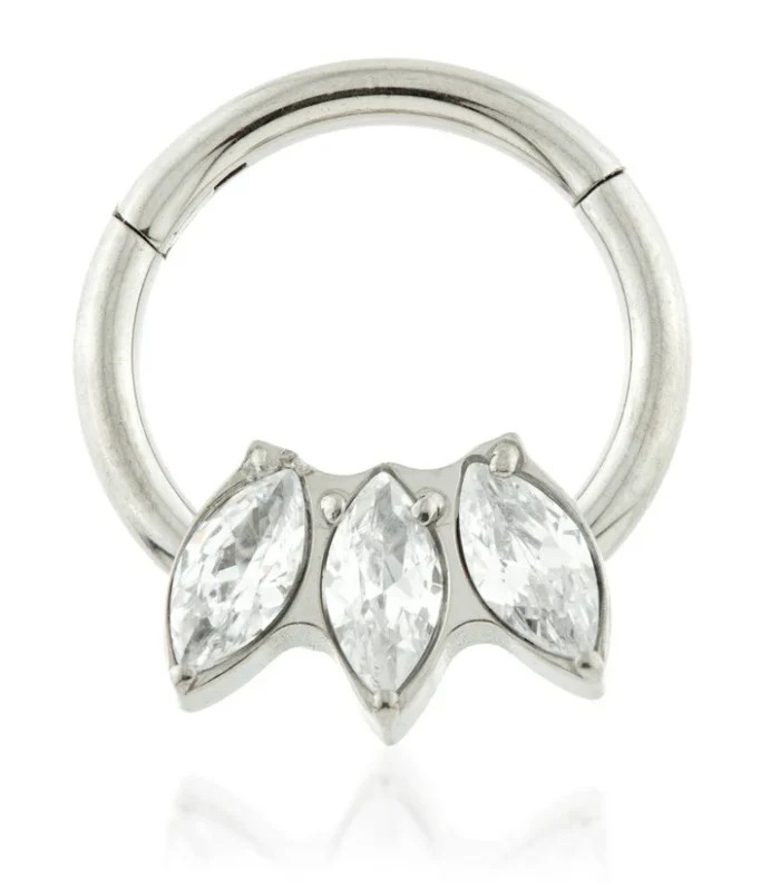 Ti Couture Forward Facing Marquise Triple Gem Hinged Ring
