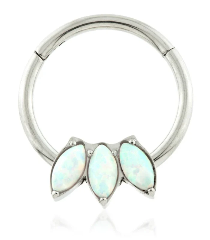 Ti Couture Forward Facing Marquise Triple Opal Hinged Ring