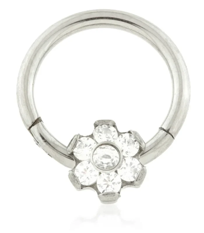 Ti Couture Front Facing Flower Gem Hinged Ring