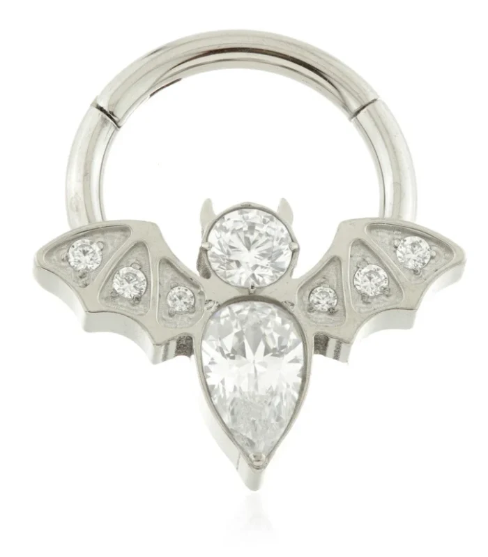 Ti Couture Front Facing Jewelled Bat Hinged Ring