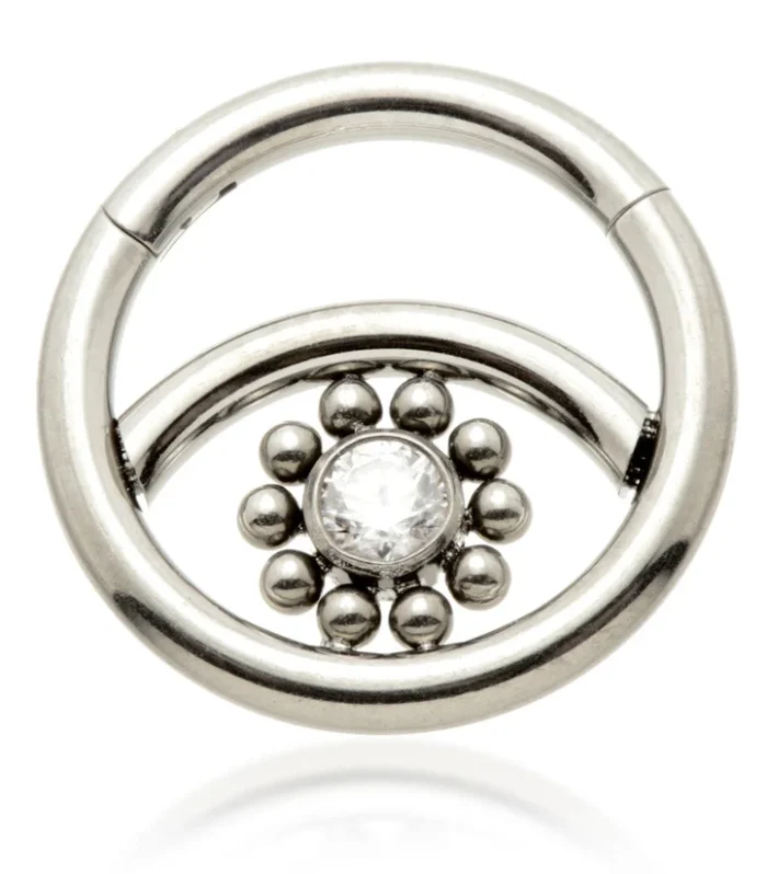 Ti Couture Front Facing Jewelled Bezel Flower Hinged Ring
