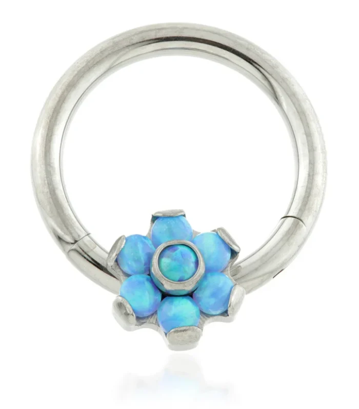 Ti Couture Front Facing Opal Flower Hinged Ring