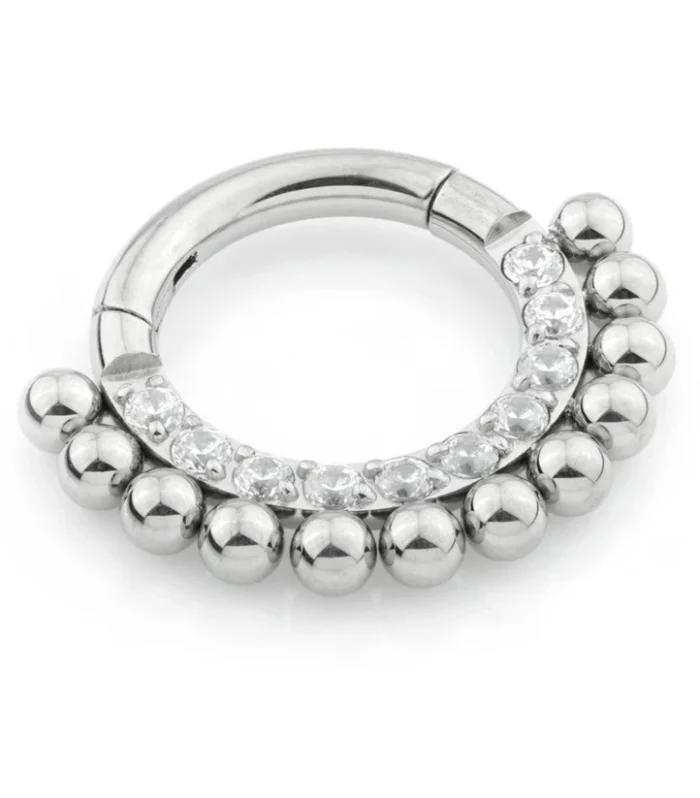 Ti Couture Front Facing Pavé Gems Ball Hinged Daith Ring