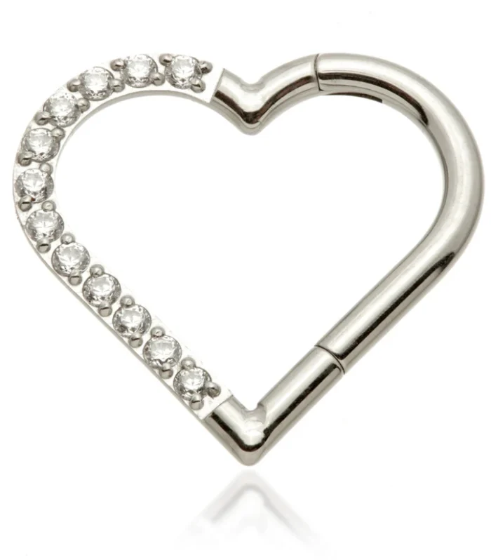 Ti Couture Half Pavé Heart Shaped Hinged Ring