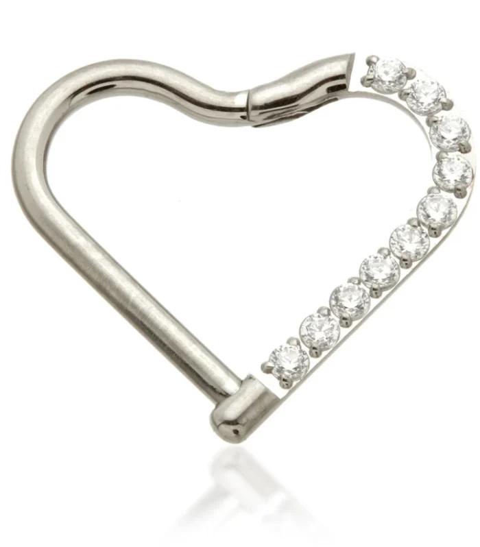 Titanium Half Pave Open Heart Shaped Ring