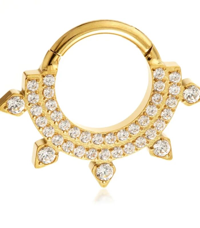 Ti Couture Zircon Gold Double Pavé Gem & Ball Hinge Ring