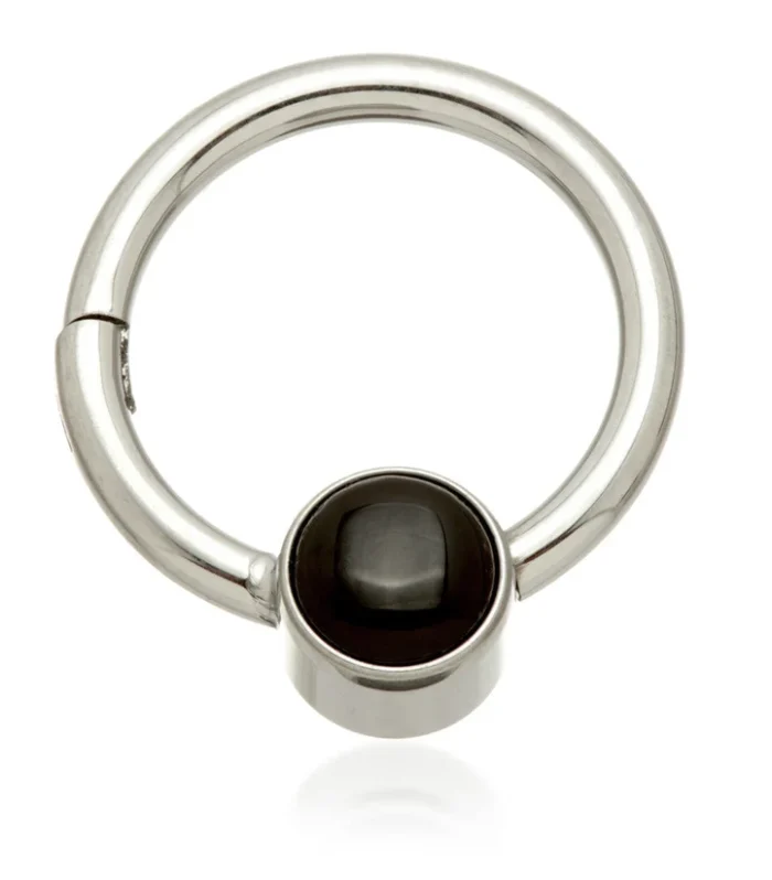 Ti Hinged Segment Ring with Black Agate Stone Disk