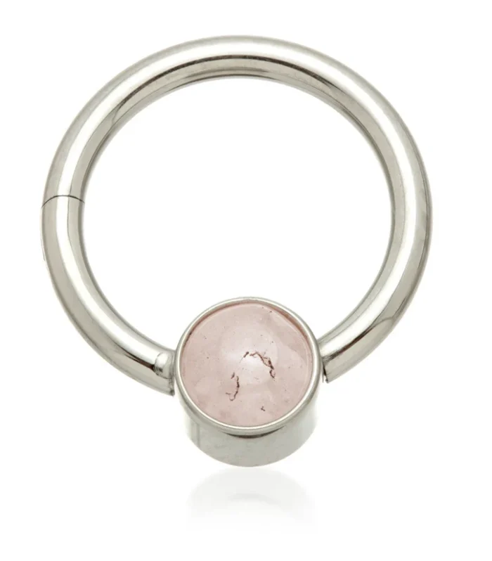 Ti Hinged Segment Ring with Rose Quartz Stone Disk