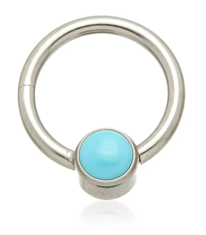 Ti Hinged Segment Ring with Turquoise Stone Disk