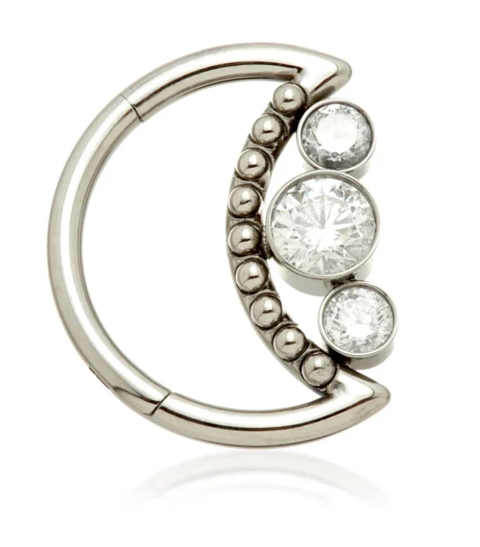 Ti Triple Jewelled Moon Shaped Hinge Ring