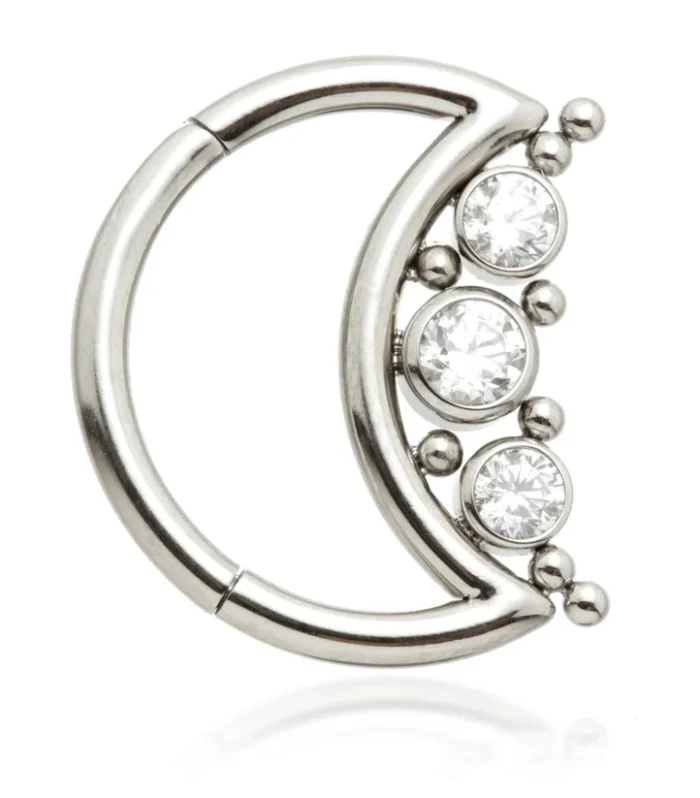 Ti Triple Jewelled with Beads Moon Shaped Hinge Ring