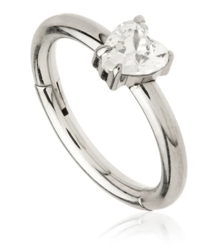 Titanium Hinged Ring with Horizontal Set Heart Gem