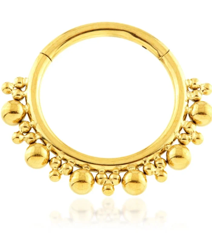 Zircon Gold Ti Bead Cluster Hinged Ring