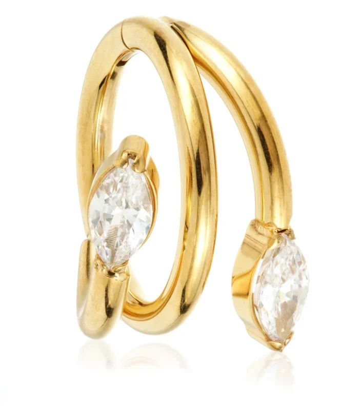Zircon Gold Ti Couture Coiled Shape with Marquise Gem Ends Hinged Ring