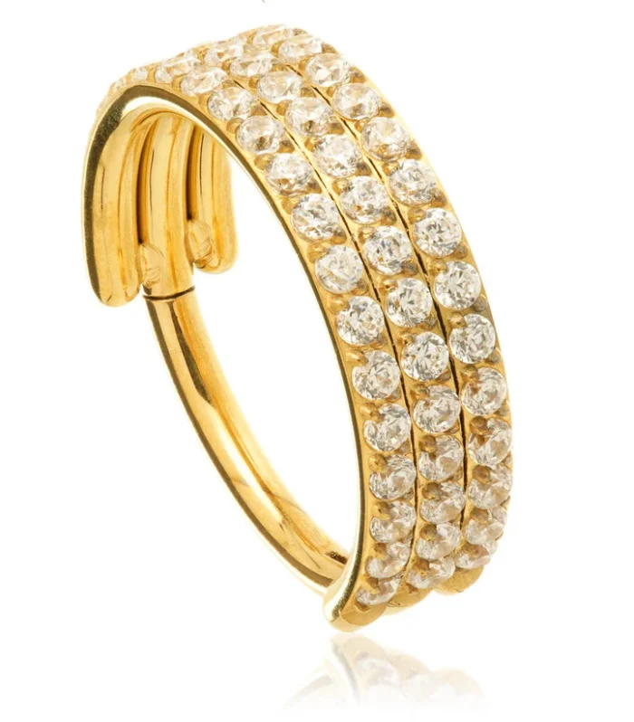 Zircon Gold Ti Couture Flat Triple Jewelled Pavé Hinged Ring