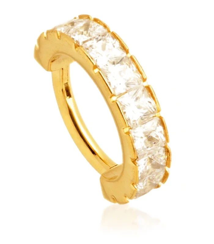 Zircon Gold Titanium Couture Jewelled Square Cut Hinged Ring