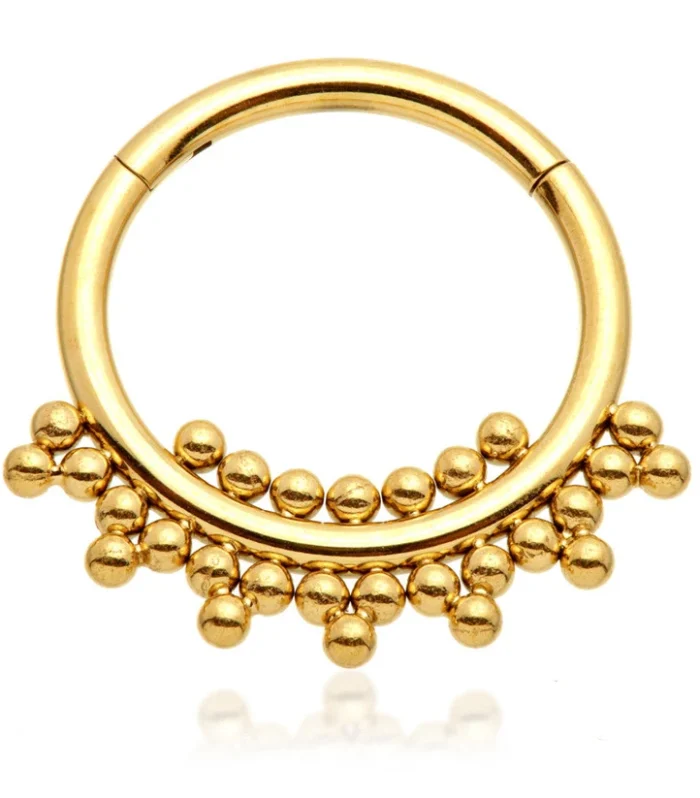Zircon Gold Ti Double Tribal Bead Cluster Hinged Segment Ring