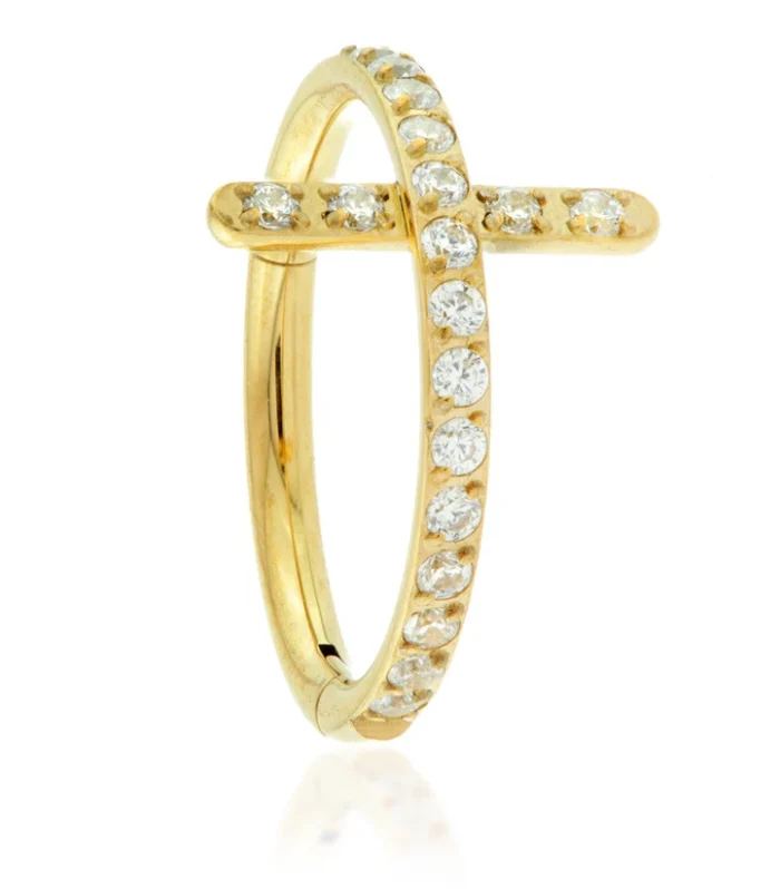 Zircon Gold Ti Hinged Cross Crystal Ring